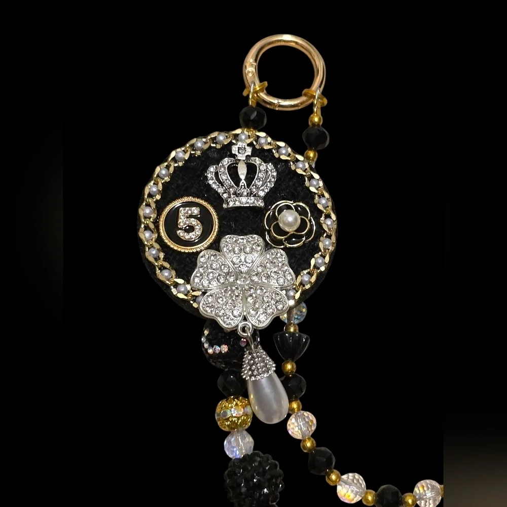 Elegant Black and Gold Designer Beaded Bag Charm